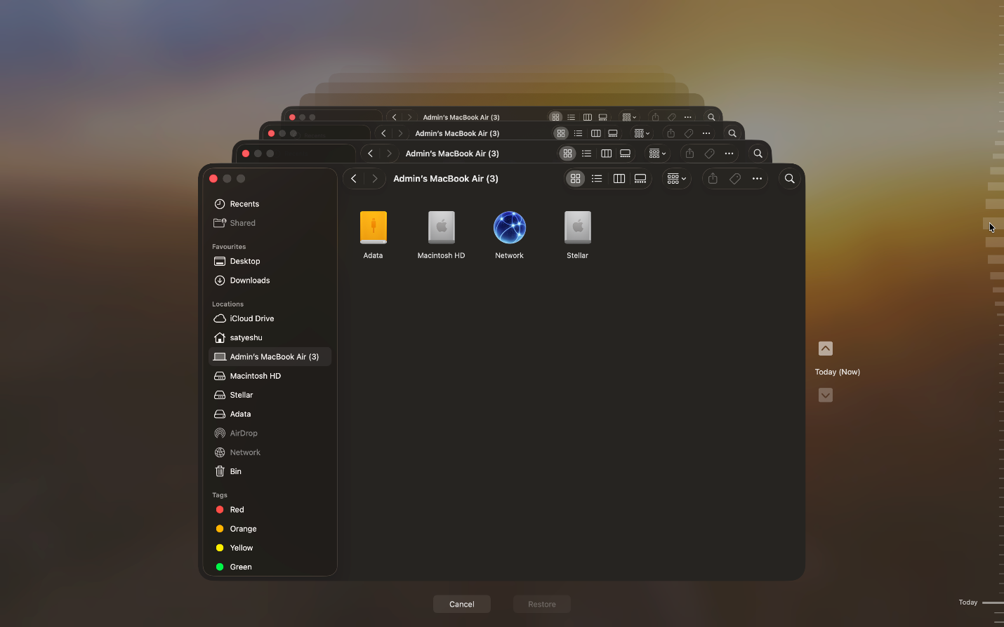Select the backup files